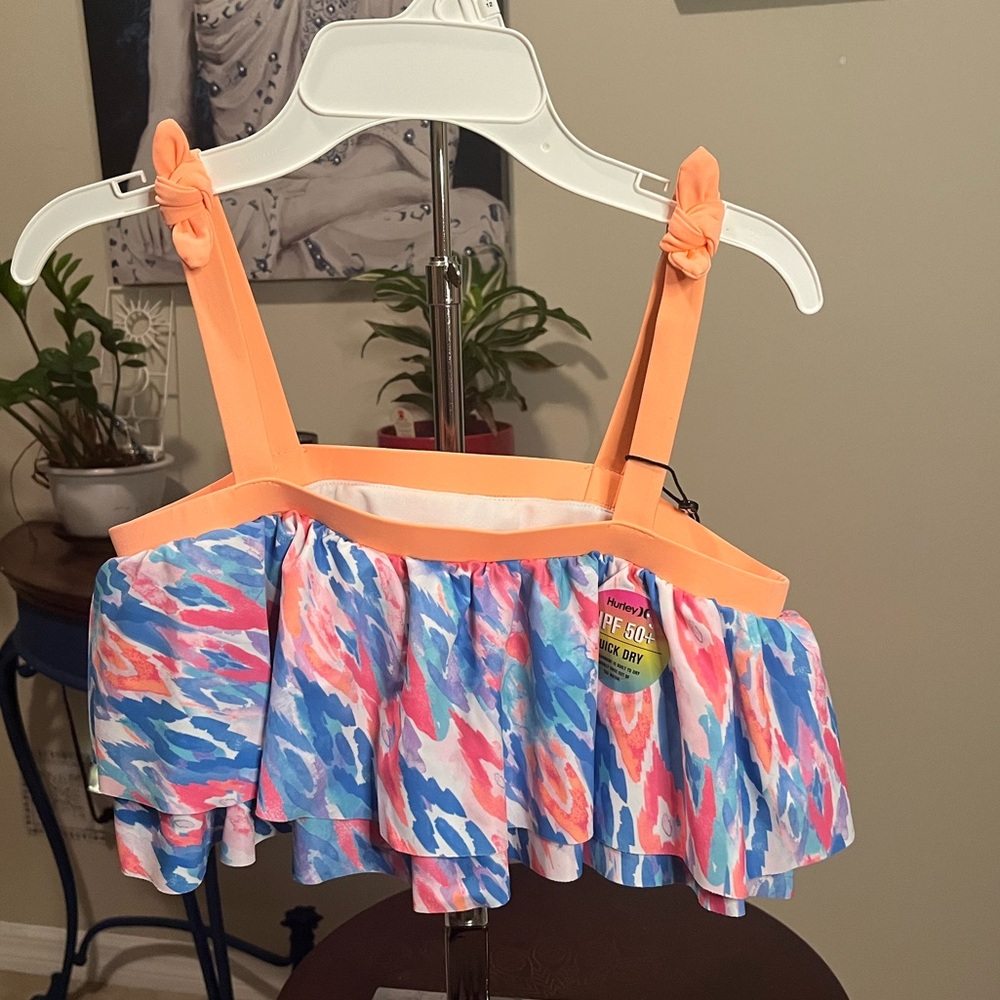 NWT Hurley Girls Tankini Swimsuit Bathing Suit Top - L - 12 - 13 Years